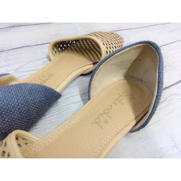 Splendid | Perforated Open Toe Flats w/ Blue Linen Heel Size 7.5 - Picture 3 of 4